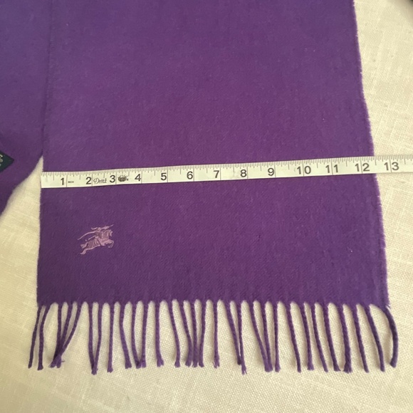 Burberry Cashmere Purple Fringed Logo Scarf Vintage 12”x 60”Made in Scotland - Picture 9 of 12